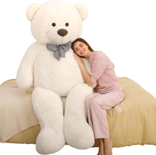 Miniatura 19 de MaoGoLan - Oso de peluche gigante de 52.0 pulgadas, peluche grande color canela con lindo moño y huellas, peluche suave de oso con moño para regalar