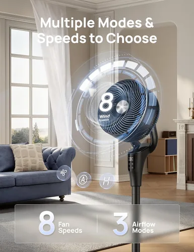 Miniatura 5 de DREO Ventilador para dormitorio, actualizado 2026, flujo de aire de 90 pies, ventilador silencioso de 20 dB, ventilador de pie oscilante de 90°