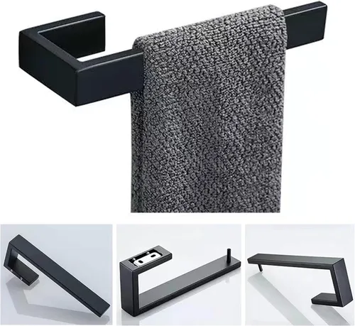 Miniatura 3 de JOPOFI Toallero de mano de 2 piezas, toallero de acero inoxidable grueso para pared de baño, barra de toalla de mano rectangular de diseño moderno