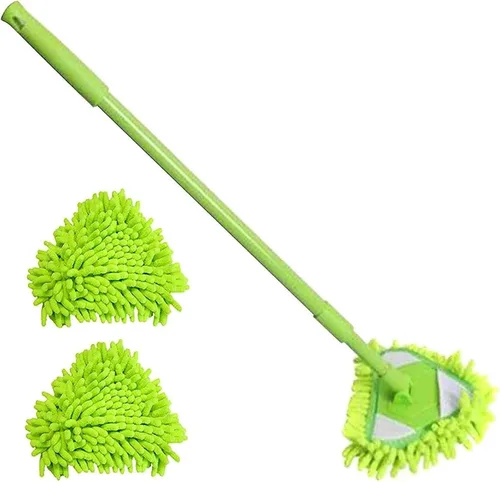 Miniatura 8 de Nuevo trapeador giratorio y ajustable triangular con 180 grados para mojado y seco con mango largo extensible, 2 cabezales de fregona reutilizables