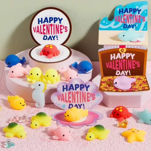 Miniatura 2 de JOYIN Paquete de 30 tarjetas de regalo para el día de San Valentín con juguetes esponjosos Mochi, juguetes antiestrés para aliviar el estrés