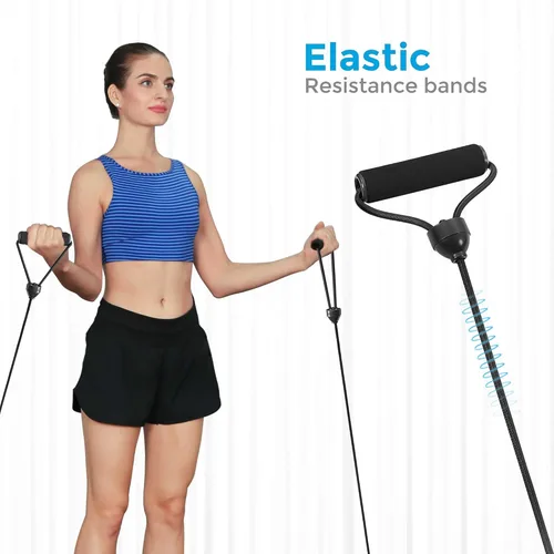 Miniatura 5 de SONGMICS Mini trampolín de fitness de 40 pulgadas, rebote de fitness con pasamanos ajustable, trampolín plegable para entrenamiento en casa, carga