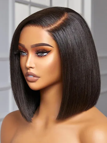 Miniatura 37 de Luvme Hair - Peluca Bob de encaje frontal con bordes rizados 4C, 10 pulgadas, cabello humano lacio tipo afro, sin pegamento, con separación profunda