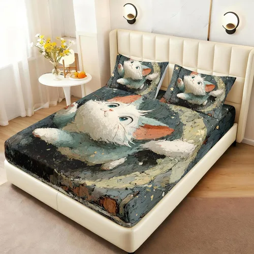 Miniatura 27 de AILONEN Lovely Bear - Juego de sábanas bajeras tamaño Queen, juego de ropa de cama con pajarita de dibujos animados para niños y niñas, sábana