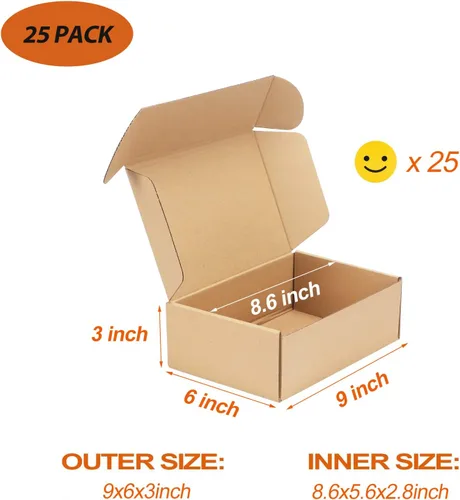 Miniatura 2 de PHAREGE - Paquete de 25 cajas de envío de 9 x 6 x 3 pulgadas, cajas de cartón marrón con tapas para envolver regalos de mujeres y hombres, cajas