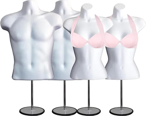 Miniatura 24 de Torso de maniquí masculino y femenino con soporte de metal, cuerpo hueco en la espalda, forma de vestido apilable para exhibición de camisetas, Gris