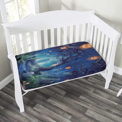 Miniatura 2 de XISUNYA Sábana decorativa para cuna, sábana bajera de microfibra suave y sedosa para Halloween, 28 x 52 x 8 pulgadas, sábana de bebé con impresión
