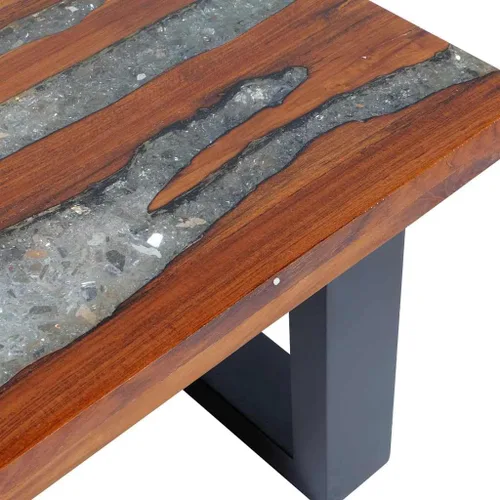 Miniatura 4 de vidaXL Mesa de centro de madera maciza de teca y mango hecha a mano con decoración de resina transparente, estilo industrial, multicolor, 39.4 x