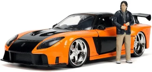 Jada Toys Fast & Furious 1:24 1995 Mazda RX-7 Widebody - Coche fundido a presión con figura de 2.75 pulgadas de Han, juguetes para niños y adultos