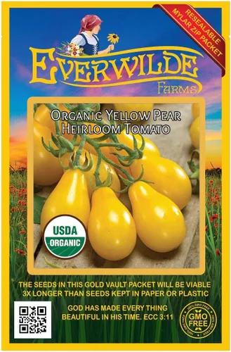 Everwilde Farms - 50 semillas de tomate orgánicas de producción de pera amarilla - Paquete Gold Vault