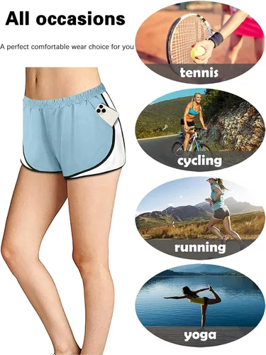 Miniatura 4 de Fulbelle - Pantalones cortos deportivos de doble capa para mujer, elásticos, con bolsillos