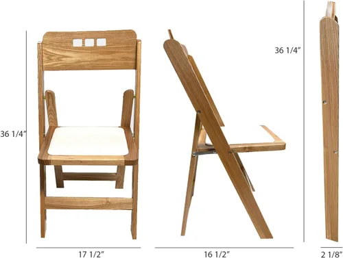 Miniatura 7 de Silla plegable de madera con asiento acolchado, asientos comerciales apilables para eventos en interiores y exteriores, fiestas, bodas, banquetes