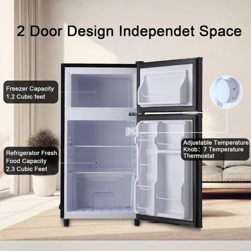 Miniatura 6 de WANAI Refrigerador compacto de 3.5 pies cúbicos de doble puerta con congelador, refrigerador pequeño con 7 modos TEMP, ahorro de energía, bajo ruido