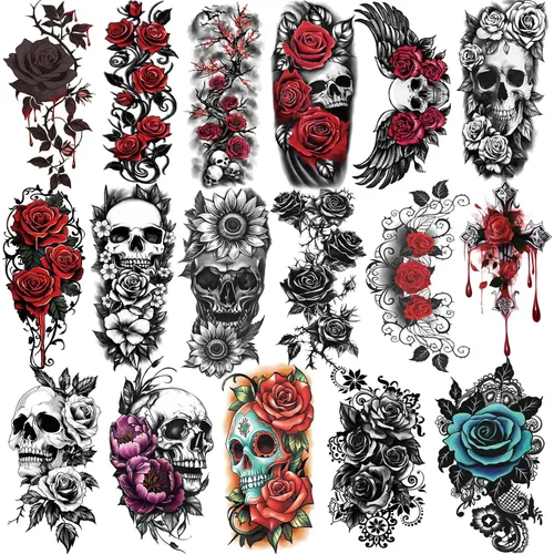 Miniatura 10 de 77 hojas de tatuajes temporales 3D para hombres y mujeres, diseño de león, tigre, dragón, araña, escorpión, serpiente, medusa, rosa, para cuello