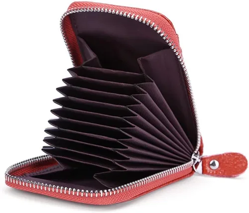 Miniatura 8 de ihreesy Portatarjetas de crédito, de piel vacuna, tarjetero protector para tarjetas de crédito, 9 ranuras para tarjetas, con cremallera