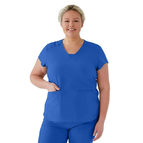 ave. Monroe - Camiseta médica tipo túnica con dos bolsillos y cuello en V para mujer, color real, talla XL
