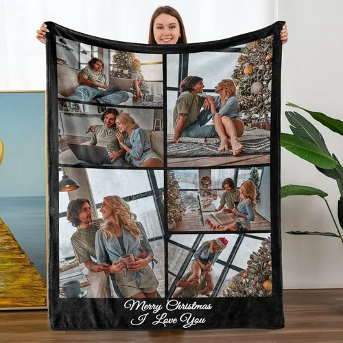 Miniatura 24 de Mantas personalizadas con fotos, manta personalizada con nombre de imagen para esposa, marido, novio, novia, aniversario, Navidad, cumpleaños, 1 Foto