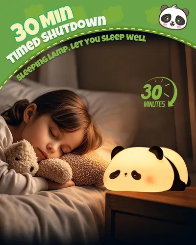 Miniatura 4 de Linda luz nocturna de panda, lámpara de animales, silicona de grado alimenticio, recargable, atenuable en 3 niveles, luz nocturna esponjosa