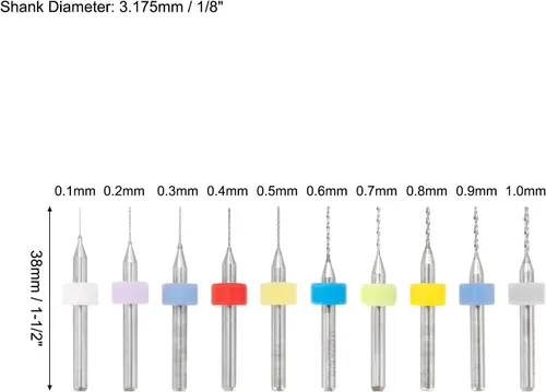 Miniatura 3 de uxcell Juego de 36 brocas de mano con tornillo de banco de pasador, brocas para PCB de 0.004 in-0.039 in, 10 piezas, brocas micro torcidas de 0.020