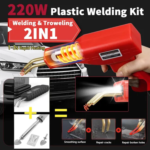 Miniatura 3 de Soldador de plástico de 220 W, kit de soldadura de plástico 2 en 1 mejorado, kit de reparación de plástico, 1000 grapas calientes y 92 varillas