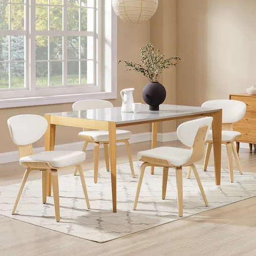 Miniatura 15 de Art Leon Juego de 2 sillas de comedor modernas de mediados de siglo, sillas de comedor tapizadas de piel sintética sin brazos con patas de madera