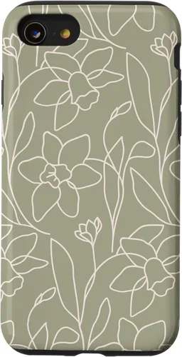 Miniatura 18 de Poppy Flower Line Art Modern Leaves Boho Artichoke Green Case for iPhone 17