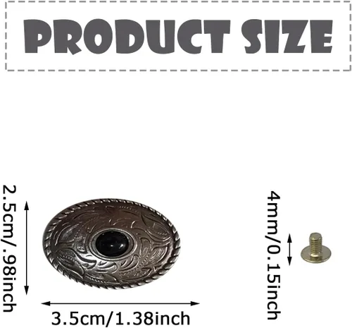 Miniatura 2 de 10 hebillas de cuero ovaladas turquesa turquesa hebilla de metal conchos botón hebillas decorativas para manualidades Negro
