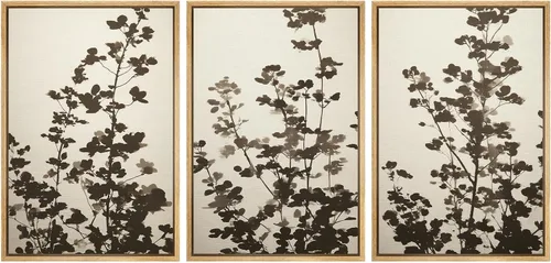 Miniatura 81 de SIGNWIN Lienzo enmarcado para pared, juego de arte de collage de hojas transparentes en blanco y negro, ilustraciones de naturaleza silvestre, arte