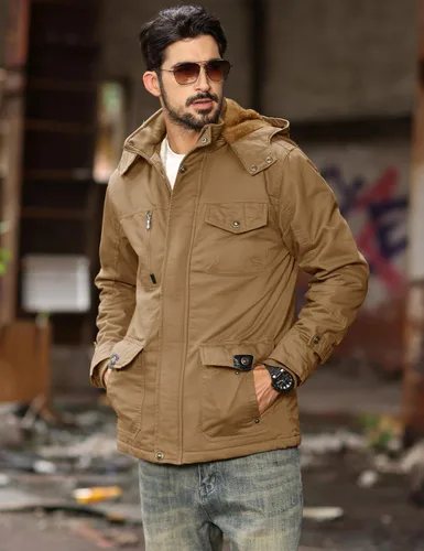 Miniatura 2 de MAGCOMSEN Chaqueta de invierno para hombre, con forro polar de algodón, chaquetas cálidas para trabajo, abrigos militares con 6 bolsillos