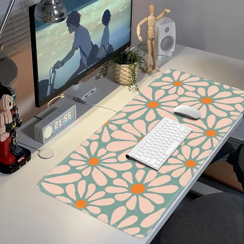 Miniatura 7 de iCasso Alfombrilla de escritorio, XXL Alfombrilla grande para mouse, con base antideslizante y bordes cosidos, para trabajo y juegos (floral verde)
