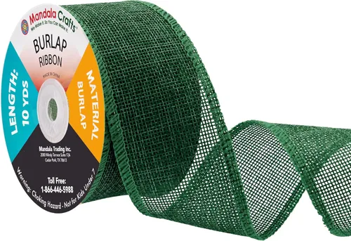 Miniatura 89 de Mandala Crafts Cinta de arpillera verde con alambre para corona, cinta de arpillera con alambre verde rústico de yute natural, 1 pulgada de ancho