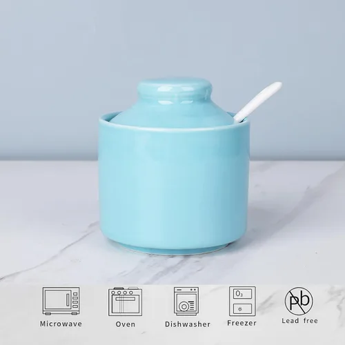 Miniatura 2 de Azucarero de 8 onzas con tapa y cuchara, frasco de azúcar de cerámica, dispensador de azúcar, contenedor de azúcar, accesorios para cafetería, marino