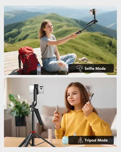Miniatura 7 de Aureday Trípode de teléfono de 72" y palo para selfie, soporte de trípode para teléfono celular con control remoto inalámbrico y soporte extensible