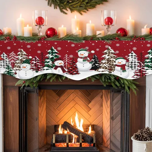 Miniatura 7 de Bufanda de chimenea de muñeco de nieve de Navidad, diseño de árboles de Navidad rojos, copos de nieve de invierno, bufandas para chimenea, estante