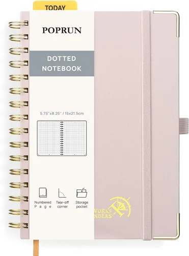Miniatura 14 de POPRUN - Cuaderno de notas con espiral y puntos, diario A5 de 5.75" x 8.25", papel grueso de 120 gsm, 141 páginas numeradas, tapa dura para hombres