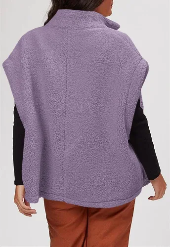 Miniatura 43 de Hongqizo - Chaleco de forro polar mullido para mujer, casual, de gran tamaño, cálido, con botones, chaqueta de sherpa con bolsillos