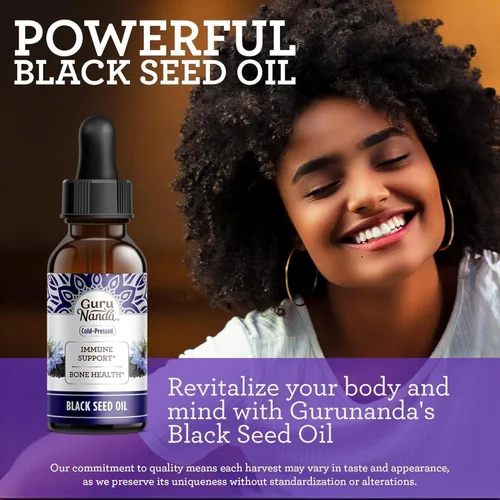 Miniatura 9 de GuruNanda Aceite de semilla negra, Nigella sativa prensada en frío, rico en vitamina D3, 5000 unidades, K2 y E, alta timoquinona Potente