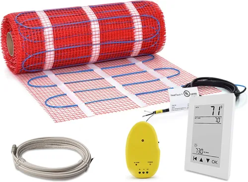 Kit de tapete calefactor de suelo de 7.5 pies cuadrados con termostato GFCI, tapete de baño calentado para baldosas de cerámica, piedra, mármol.
