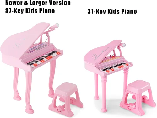 Miniatura 8 de Honey Joy - Piano mini clásico para niños con atril y taburete, piano electrónico portátil, instrumento musical educativo, juguete con micrófono