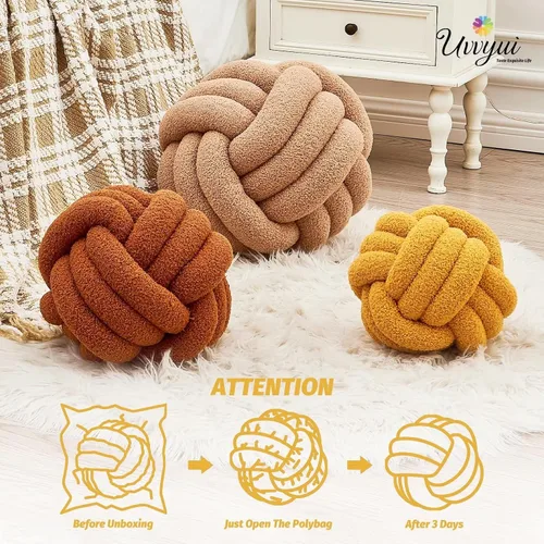 Miniatura 4 de Uvvyui - Almohada de nudo en forma de bola, almohadas decorativas suaves para el hogar, cojín redondo de arrojo, almohada de felpa anudada hecha a
