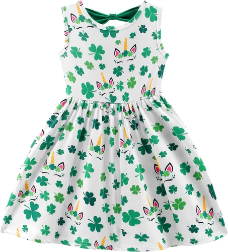 Miniatura 14 de Popshion Vestidos de verano para niñas con estampado de leopardo, vestido con lazo en la espalda, ropa de dinosaurio, sin mangas, para niños