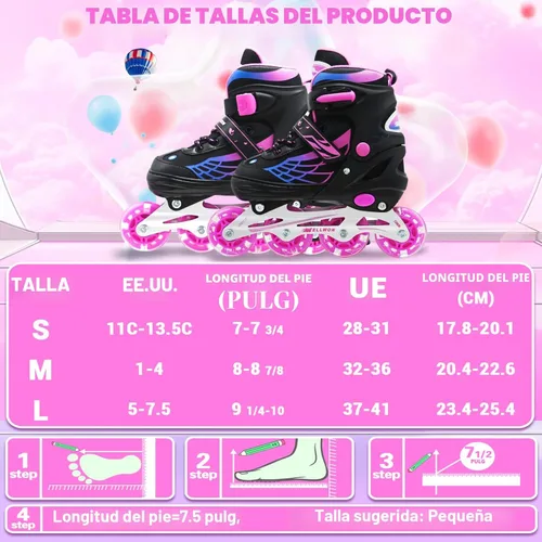 Miniatura 6 de Patines en línea para niñas y niños, patines ajustables de 4 tamaños para niños con ruedas de luz completa y jóvenes de 5 a 14 años, patines