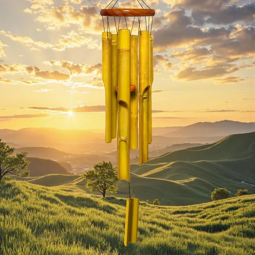 Miniatura 7 de Campanillas de viento de bambú de 30 pulgadas, 6 tubos, campanillas de viento de madera hechas a mano que aportan una melodía única y relajante