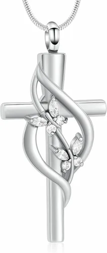 Minicremation Joyería de cremación para cenizas Collar de urna de cruz para mujeres y hombres, medallón religioso de urna conmemorativa religiosa