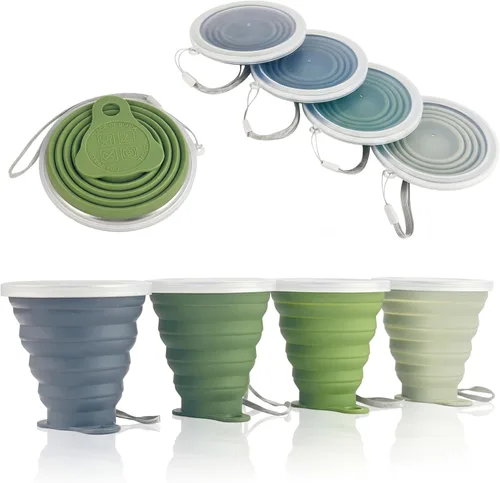 Miniatura 12 de ME.FAN Taza de viaje plegable de silicona - Taza de camping plegable con tapas de silicona - Juego de tazas de beber expandibles - Portátil, Paquete