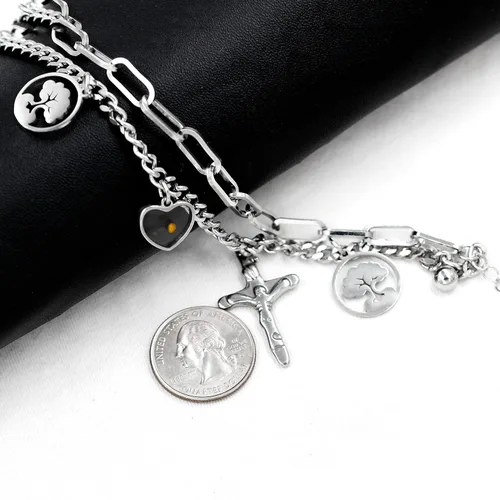 Miniatura 5 de Encantos Jesús Crucifijo Cruz Eslabón Cadena Pulsera Árbol de la Vida Brazaletes, Acero Inoxidable, Semilla de Mostaza Joyería Cristiana ZY077