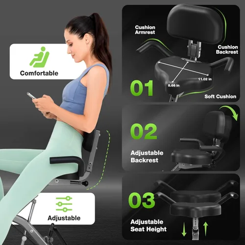 Miniatura 4 de Bicicleta de Ejercicio, Bicicleta Estática Plegable 5 en 1 para Personas Mayores, Resistencia Magnética Ajustable de 16 Niveles, Bicicleta de Gris