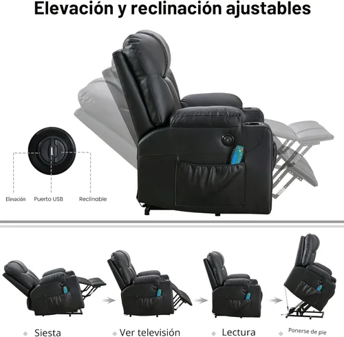 Miniatura 5 de Bonzy Home Silla elevadora extra ancha de 26" con calor y masaje, sillón reclinable elevador eléctrico de cuero sintético con masaje para adultos
