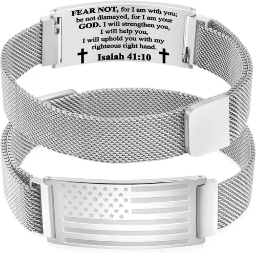 Miniatura 52 de DuoDiner Regalos de primera comunión, pulsera de cruz para niños y hombres, bandera estadounidense, versículo bíblico cristiano, regalos de joyería
