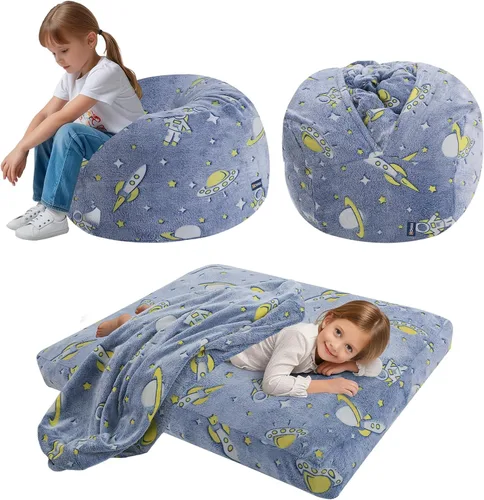 Miniatura 10 de COMAX Silla Puf para Niños que se Convierte en Cama Puf, Silla Puf de Pana para Niños y Niñas para Dormir, Pufs Perezosos para Niños con Relleno